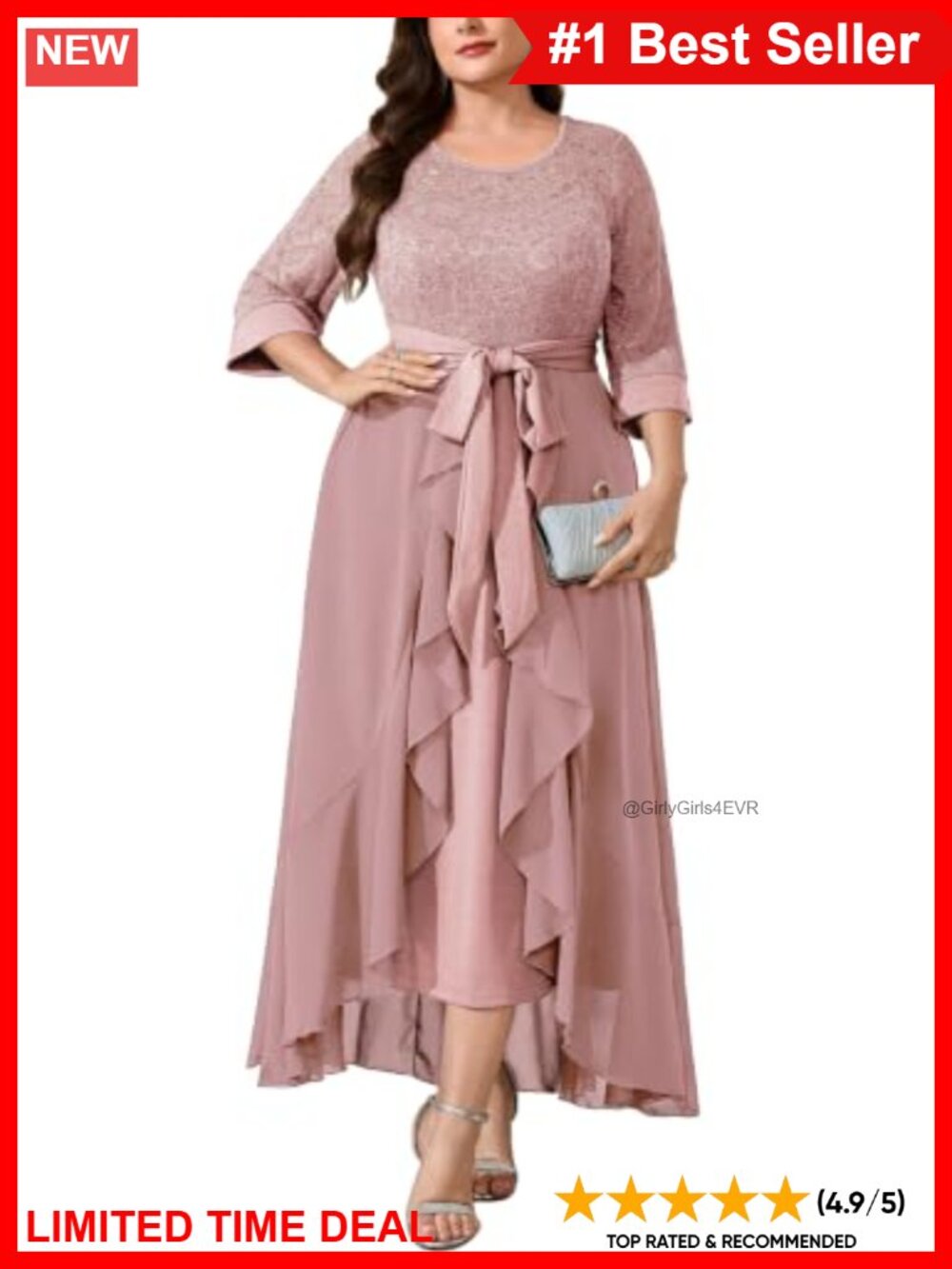Plus Size Sparkly Lace Formal Dress High Low Chiffon A Line Evening Gown
